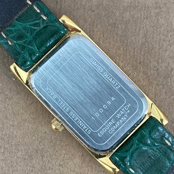 Vintage Gold Movado Esquire Small Swiss Tank Watch Green Strap - Picture 5 of 6